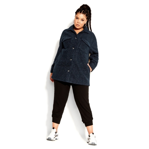 NWT City Chic CCX Teddy Shacket Steel Blue Size 14 - Picture 2 of 12